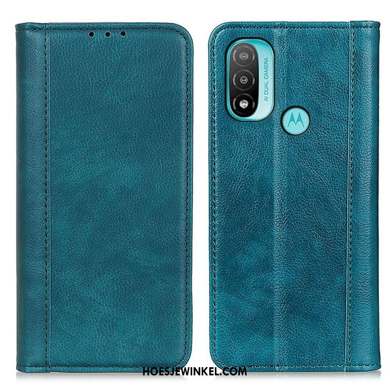 Bescherming Hoesje voor Moto E40 / E30 / E20 Folio-hoesje Elegantie Split Litchi Leer