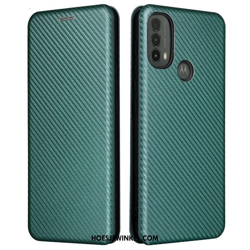 Bescherming Hoesje voor Moto E40 / E30 / E20 Folio-hoesje Koolstofvezel