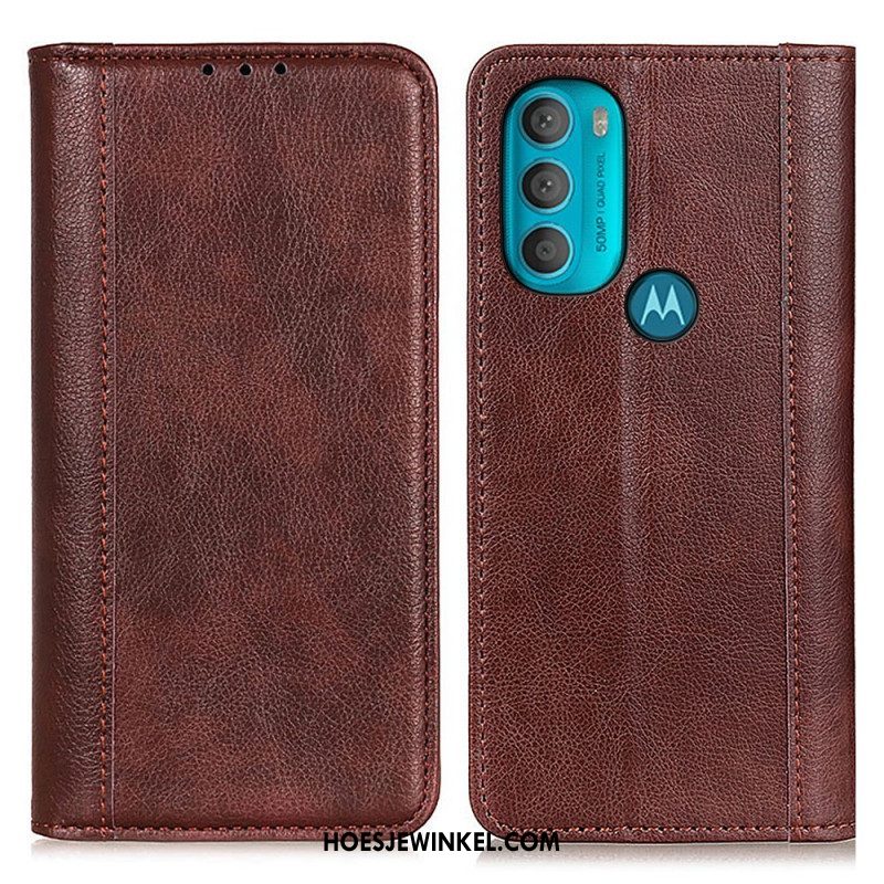 Bescherming Hoesje voor Moto G71 5G Folio-hoesje Elegantie Split Litchi Leer