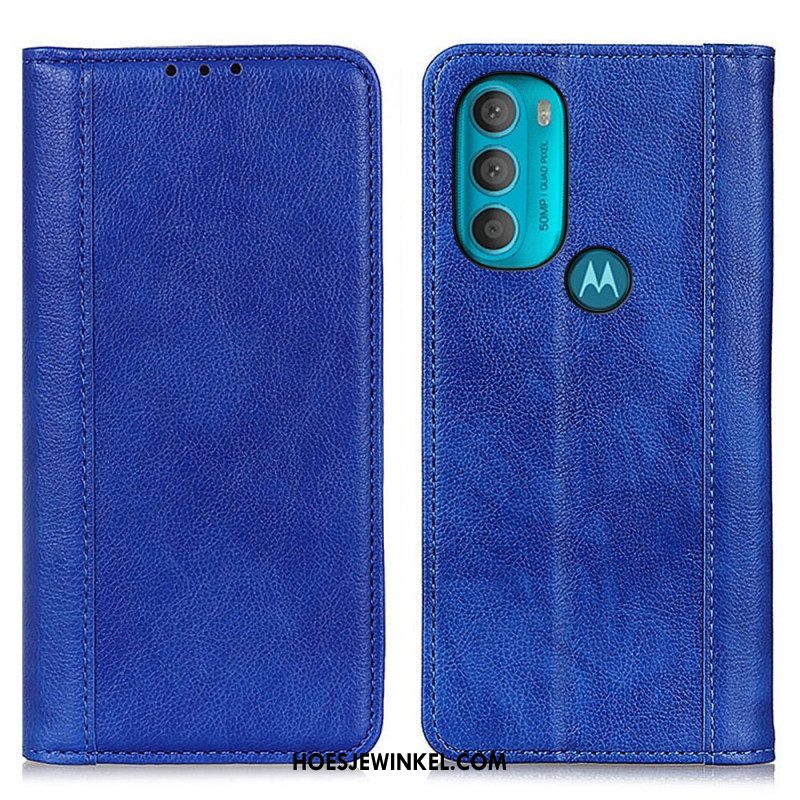 Bescherming Hoesje voor Moto G71 5G Folio-hoesje Elegantie Split Litchi Leer