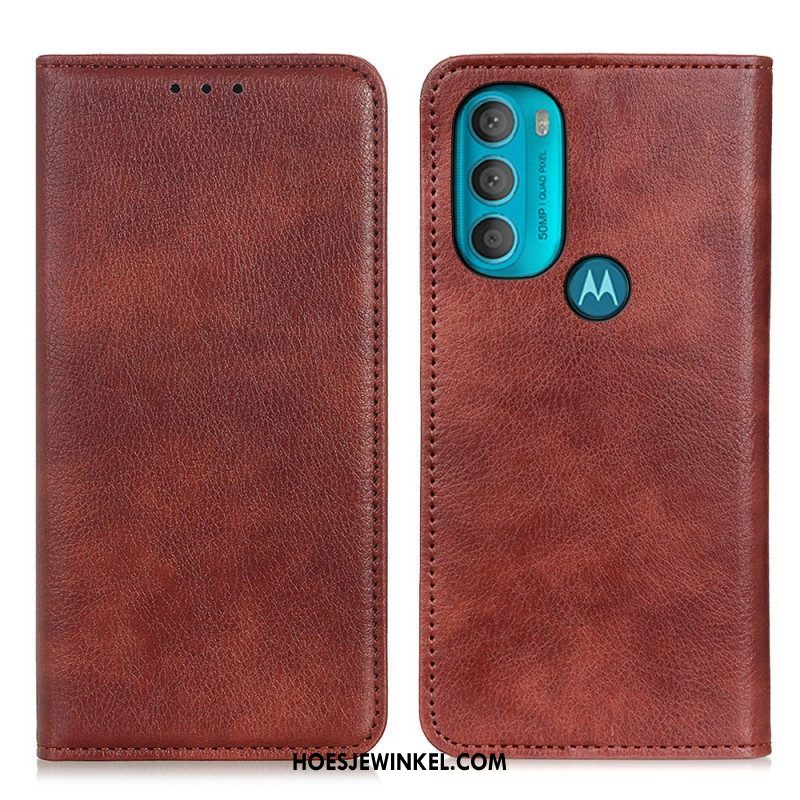 Bescherming Hoesje voor Moto G71 5G Folio-hoesje Getextureerd Splitleer