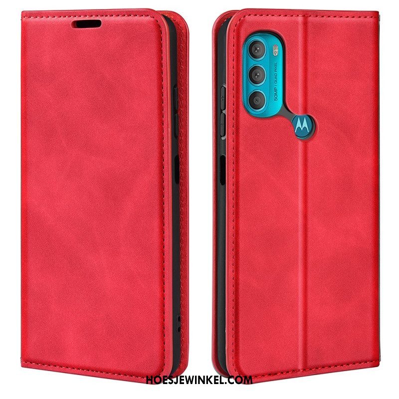Bescherming Hoesje voor Moto G71 5G Folio-hoesje Zijdezacht Leereffect