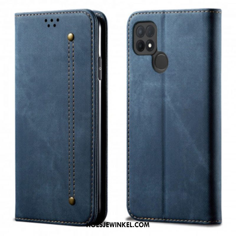 Bescherming Hoesje voor Oppo A15 Folio-hoesje De Textuur Van Jeans Van Het Leer Van Het Imitatieleer