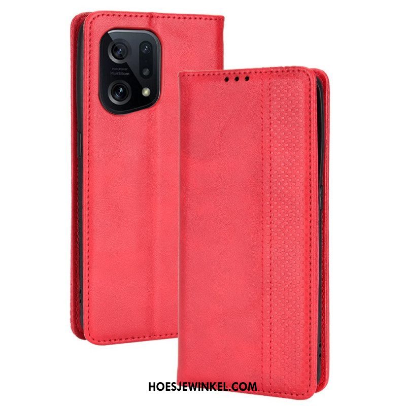 Bescherming Hoesje voor Oppo Find X5 Folio-hoesje Gestileerd Vintage Leereffect