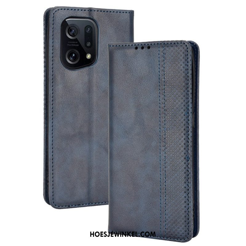 Bescherming Hoesje voor Oppo Find X5 Folio-hoesje Gestileerd Vintage Leereffect