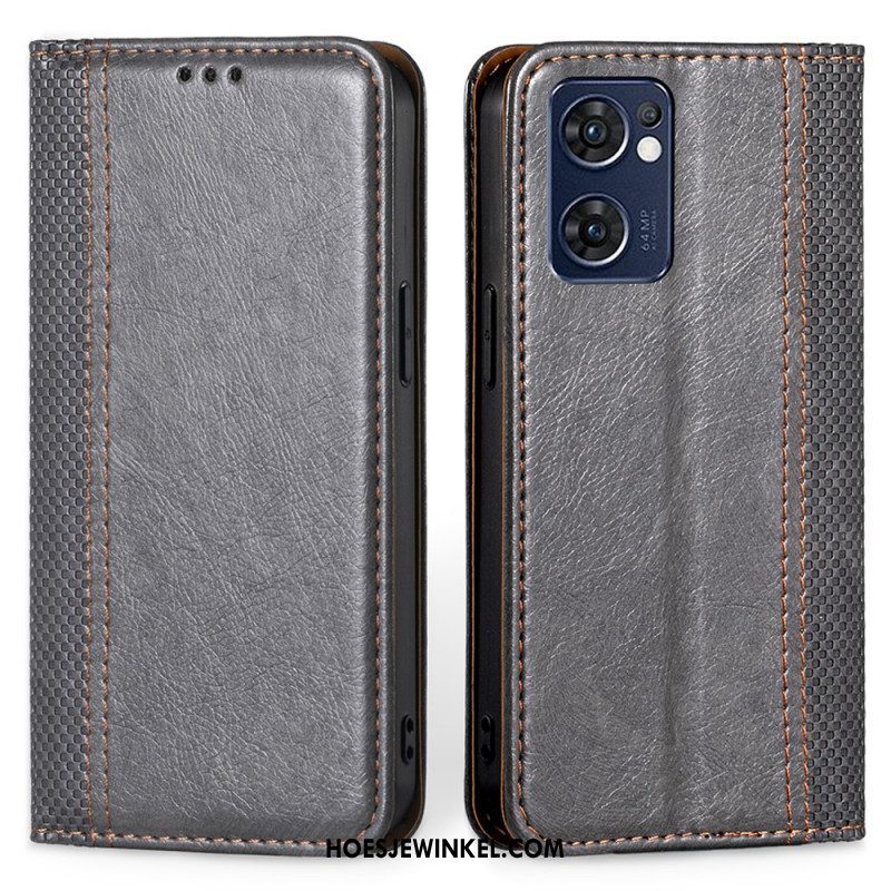 Bescherming Hoesje voor Oppo Find X5 Lite Folio-hoesje Litchi Split Lederen Stiksels