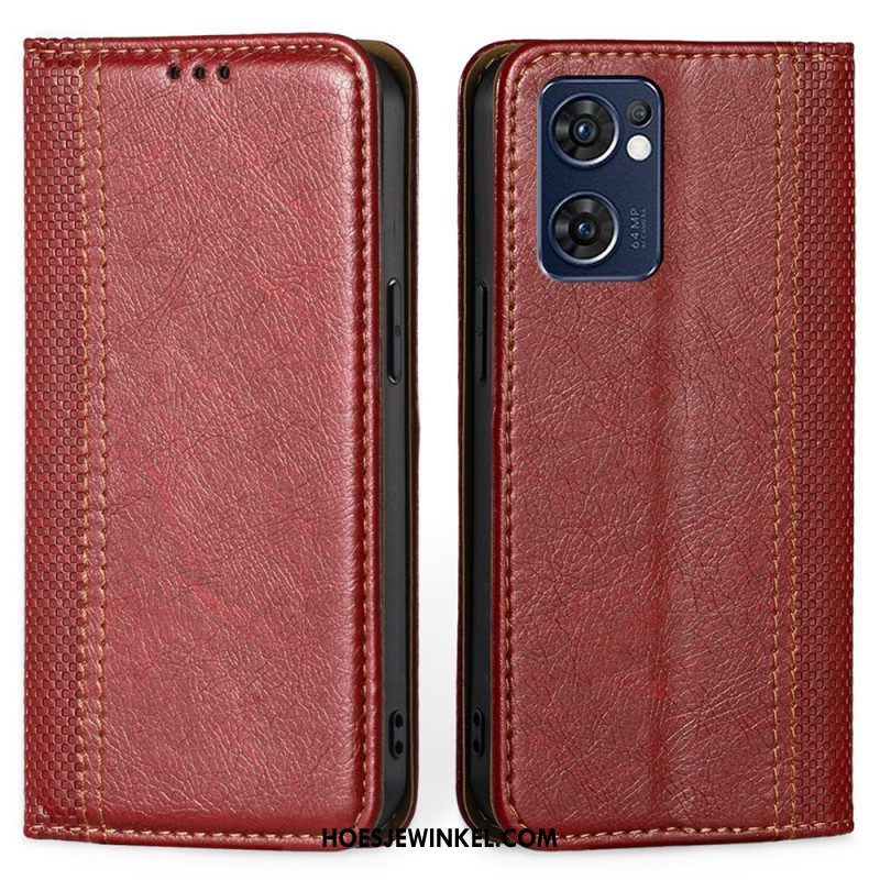 Bescherming Hoesje voor Oppo Find X5 Lite Folio-hoesje Litchi Split Lederen Stiksels