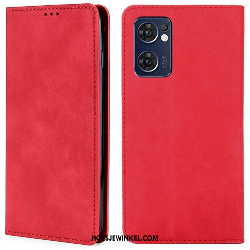 Bescherming Hoesje voor Oppo Find X5 Lite Folio-hoesje Skin-touch Leereffect