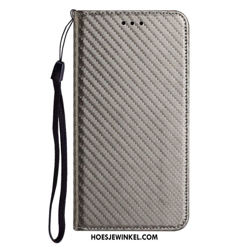 Bescherming Hoesje voor Samsung Galaxy M12 / A12 Met Ketting Folio-hoesje Band Van Koolstofvezel