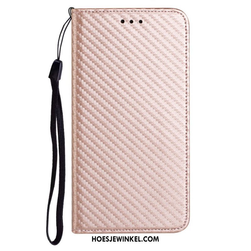 Bescherming Hoesje voor Samsung Galaxy M12 / A12 Met Ketting Folio-hoesje Band Van Koolstofvezel