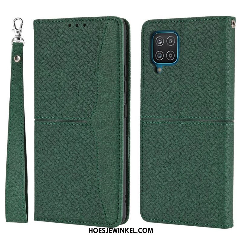 Bescherming Hoesje voor Samsung Galaxy M12 / A12 Met Ketting Folio-hoesje Geweven Leren Stijl Met Bandjes