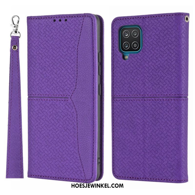 Bescherming Hoesje voor Samsung Galaxy M12 / A12 Met Ketting Folio-hoesje Geweven Leren Stijl Met Bandjes