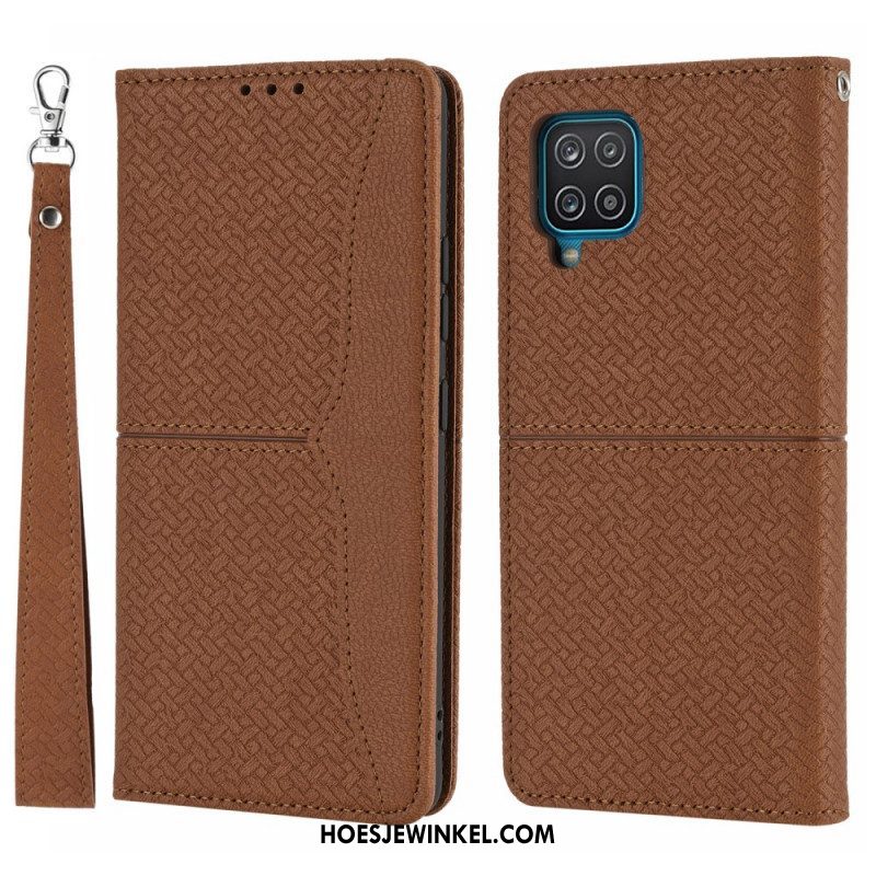 Bescherming Hoesje voor Samsung Galaxy M12 / A12 Met Ketting Folio-hoesje Geweven Leren Stijl Met Bandjes