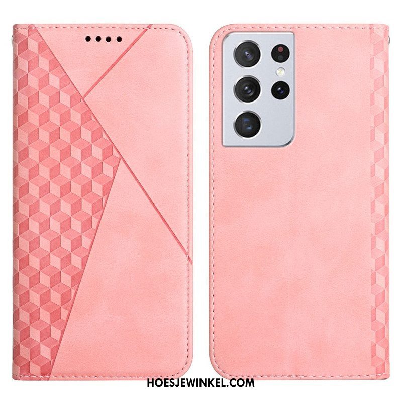 Bescherming Hoesje voor Samsung Galaxy S21 Ultra 5G Folio-hoesje Geo Leereffect