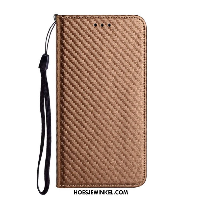 Bescherming Hoesje voor Samsung Galaxy S21 Ultra 5G Met Ketting Folio-hoesje Band Van Koolstofvezel