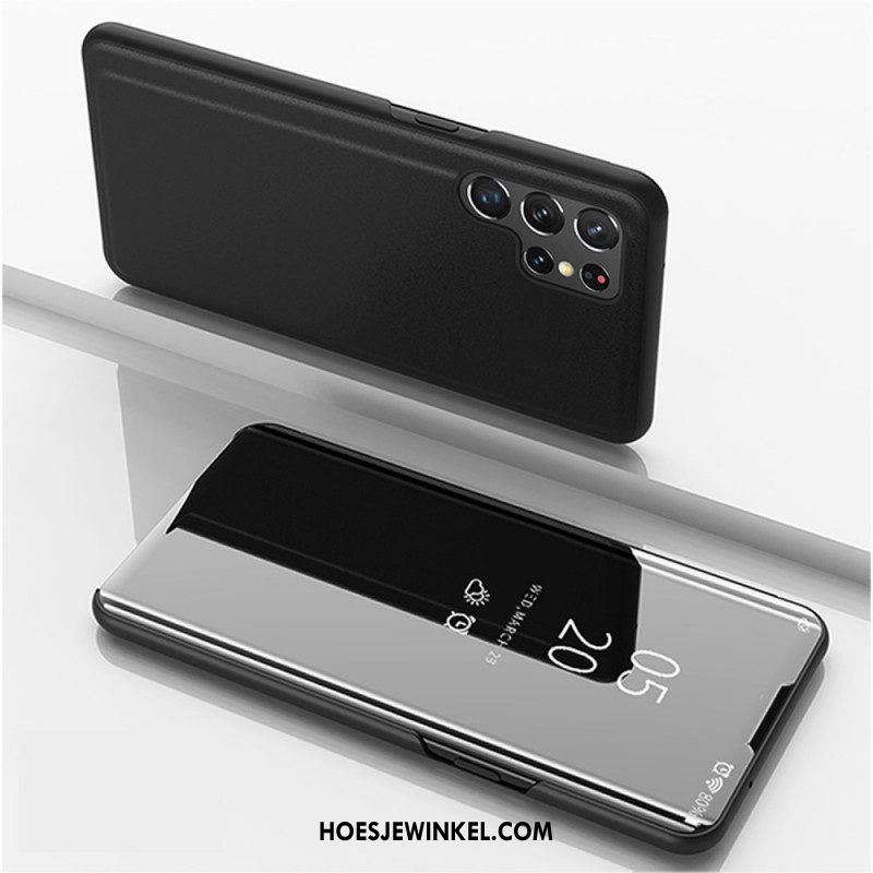 Bescherming Hoesje voor Samsung Galaxy S22 Ultra 5G Spiegel En Kunstleer