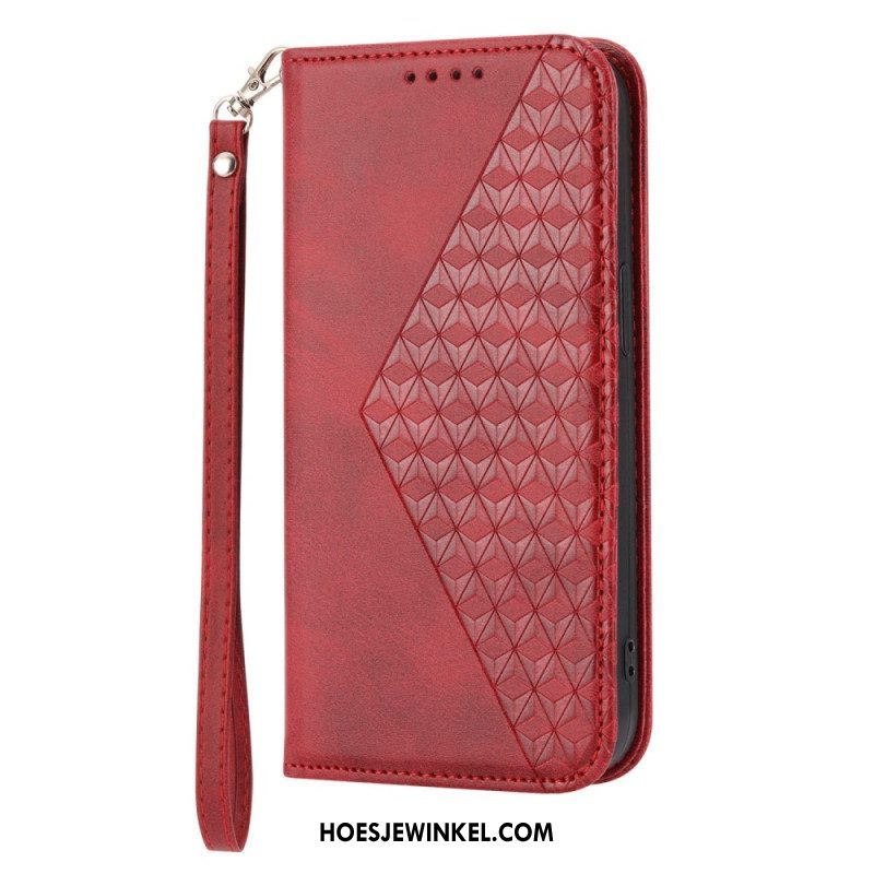 Bescherming Hoesje voor Samsung Galaxy S23 5G Met Ketting Folio-hoesje Strappy-patroon In 3d