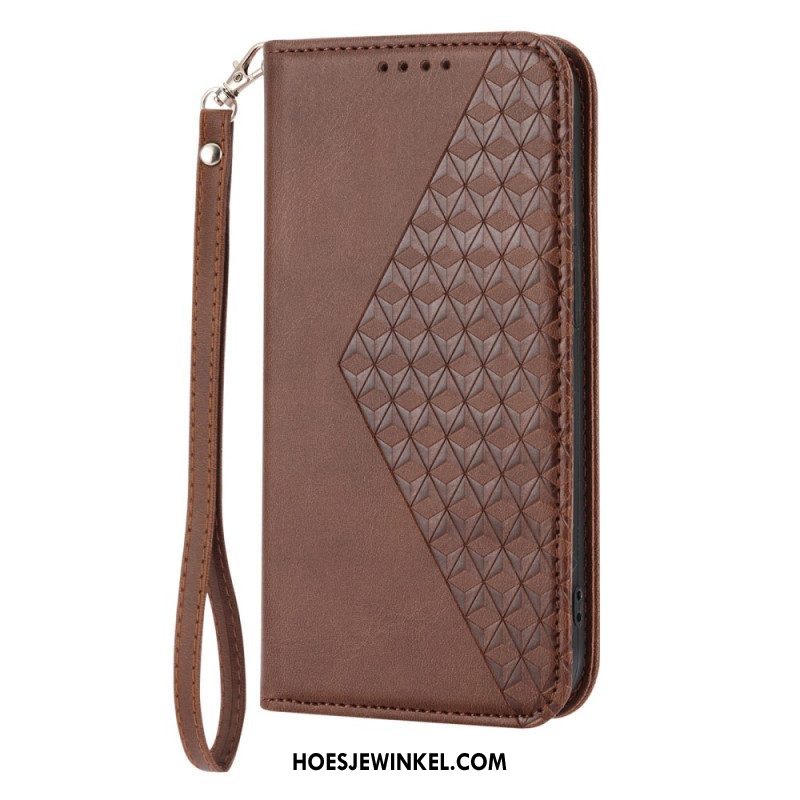 Bescherming Hoesje voor Samsung Galaxy S23 5G Met Ketting Folio-hoesje Strappy-patroon In 3d