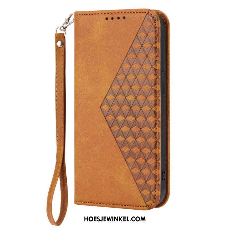 Bescherming Hoesje voor Samsung Galaxy S23 Plus 5G Met Ketting Folio-hoesje Strappy-patroon In 3d