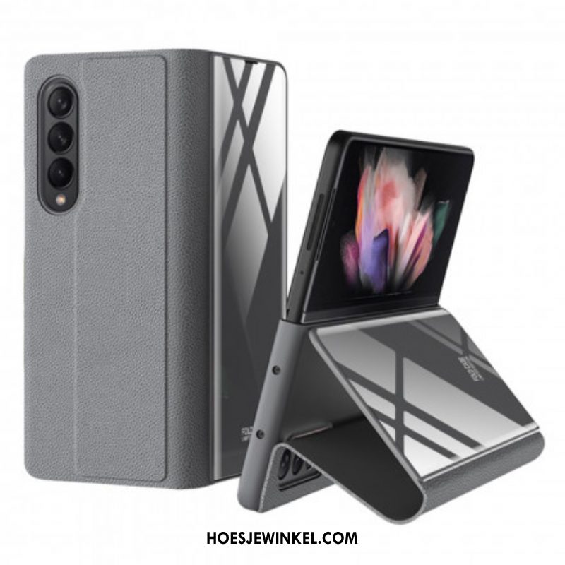 Bescherming Hoesje voor Samsung Galaxy Z Fold 3 5G Folio-hoesje Gehard Glas En Kunstleer