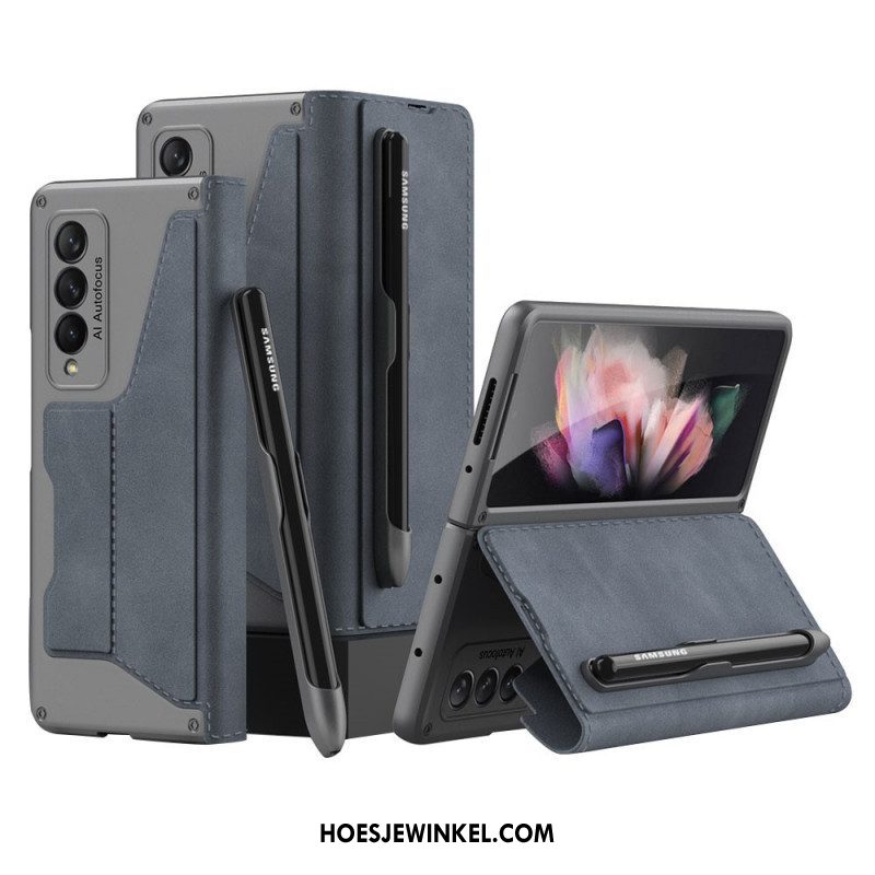 Bescherming Hoesje voor Samsung Galaxy Z Fold 3 5G Folio-hoesje Gkk-stylushouder Van Kunstleer