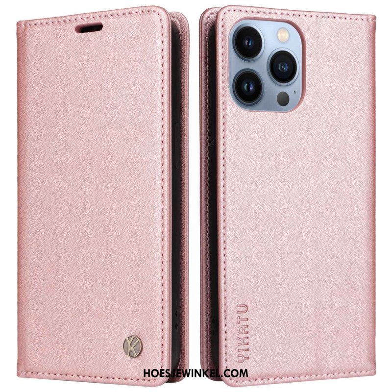 Bescherming Hoesje voor iPhone 13 Pro Folio-hoesje Klinknagel In Leerstijl Yikatu