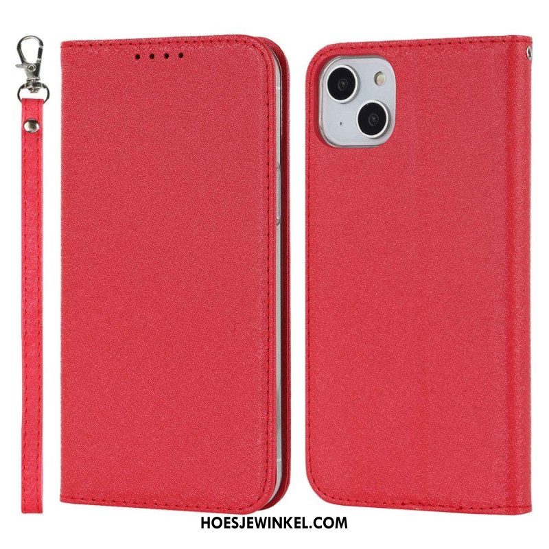 Bescherming Hoesje voor iPhone 14 Met Ketting Folio-hoesje Zijde Met Bandjes