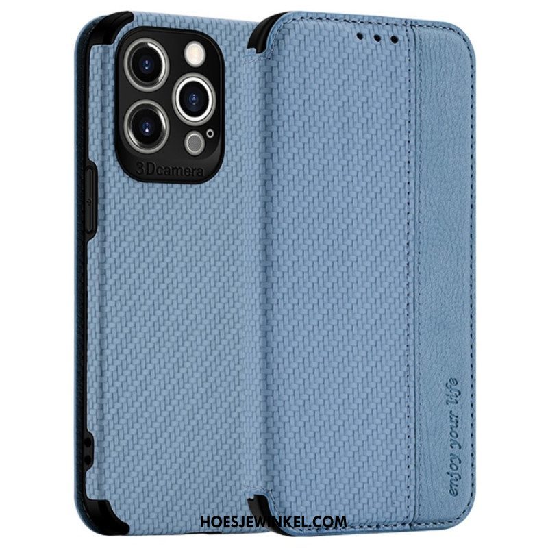 Bescherming Hoesje voor iPhone 14 Pro Folio-hoesje Zuignapsluiting Van Koolstofvezel