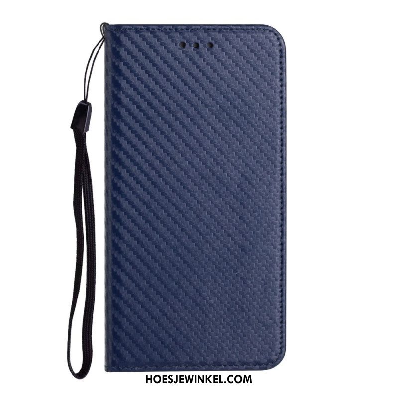 Bescherming Hoesje voor iPhone 15 Met Ketting Folio-hoesje Koolstofvezelband