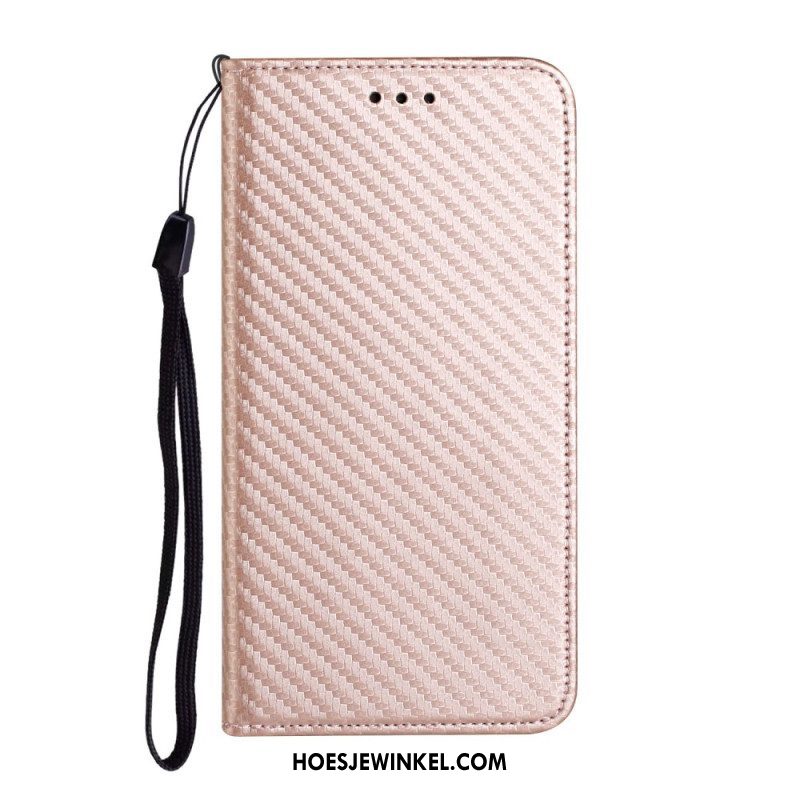 Bescherming Hoesje voor iPhone 15 Met Ketting Folio-hoesje Koolstofvezelband