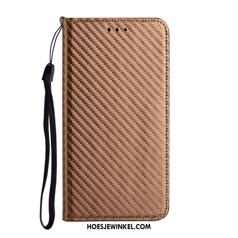 Bescherming Hoesje voor iPhone 15 Plus Met Ketting Folio-hoesje Koolstofvezelband