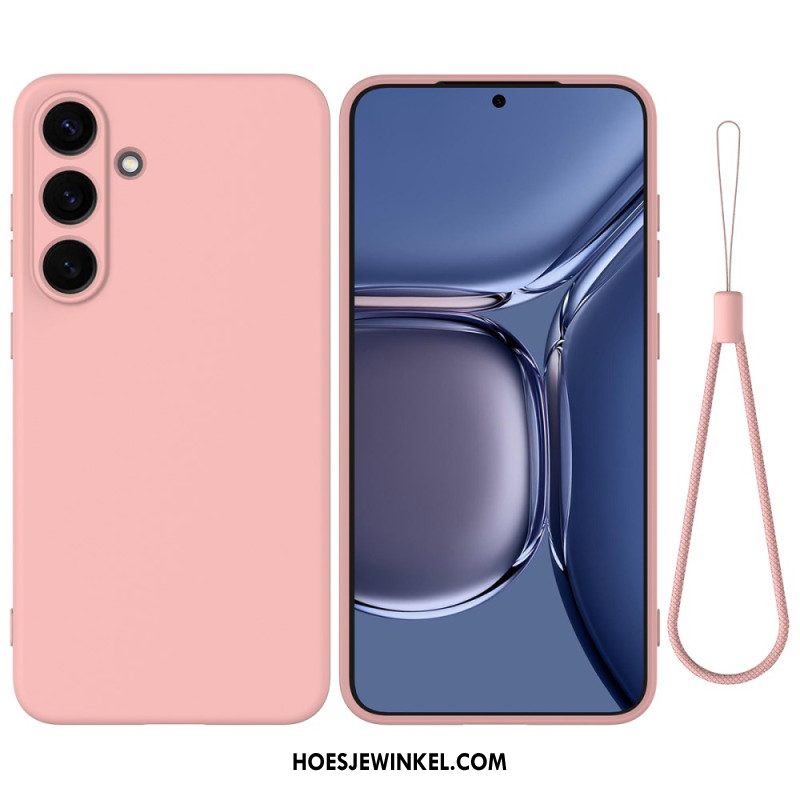 Case Hoesje Samsung Galaxy S25 5g Telefoonhoesje Vloeibare Siliconen Met Bandje