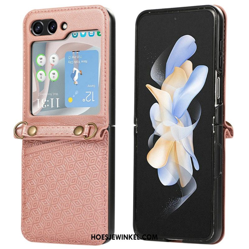 Case Hoesje Samsung Galaxy Z Flip 7 Telefoonhoesje Kaarthouder Met Ruitvormig Ontwerp