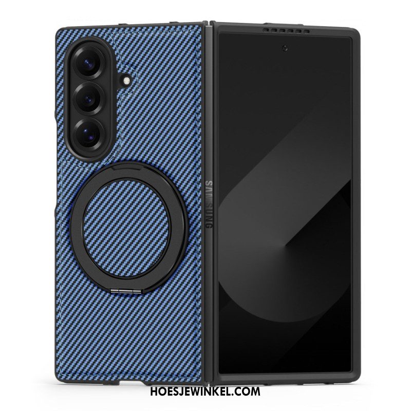 Case Hoesje Samsung Galaxy Z Fold 7 Telefoonhoesje Magnetisch Getextureerd Koolstofvezel