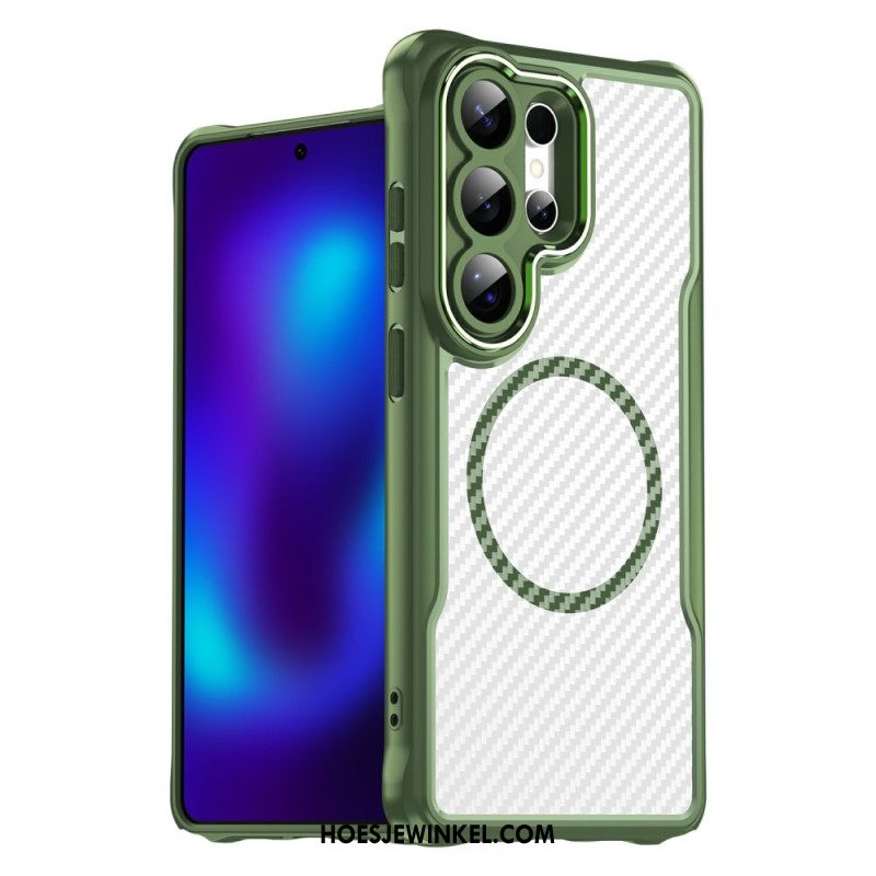 Cover Hoesje Samsung Galaxy S26 Ultra Telefoonhoesje Magsafe Hybrid Protection Carbon Fiber Textuur