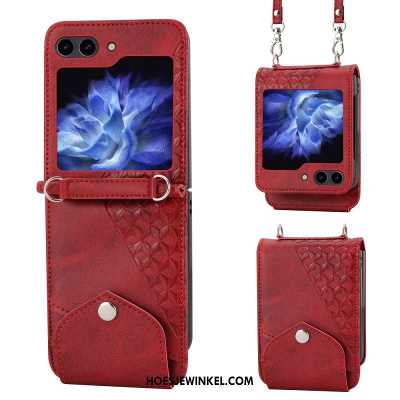 Cover Hoesje Samsung Galaxy Z Flip 7 Fe Telefoonhoesje Kunstleren Rand Met Schouderband