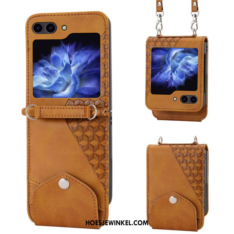 Cover Hoesje Samsung Galaxy Z Flip 7 Fe Telefoonhoesje Kunstleren Rand Met Schouderband