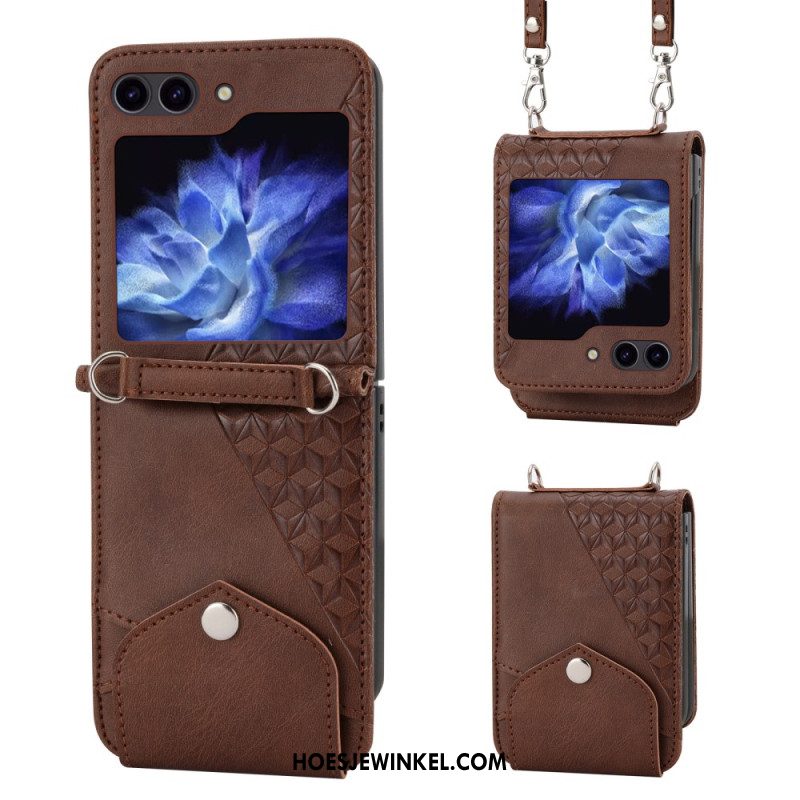 Cover Hoesje Samsung Galaxy Z Flip 7 Fe Telefoonhoesje Kunstleren Rand Met Schouderband