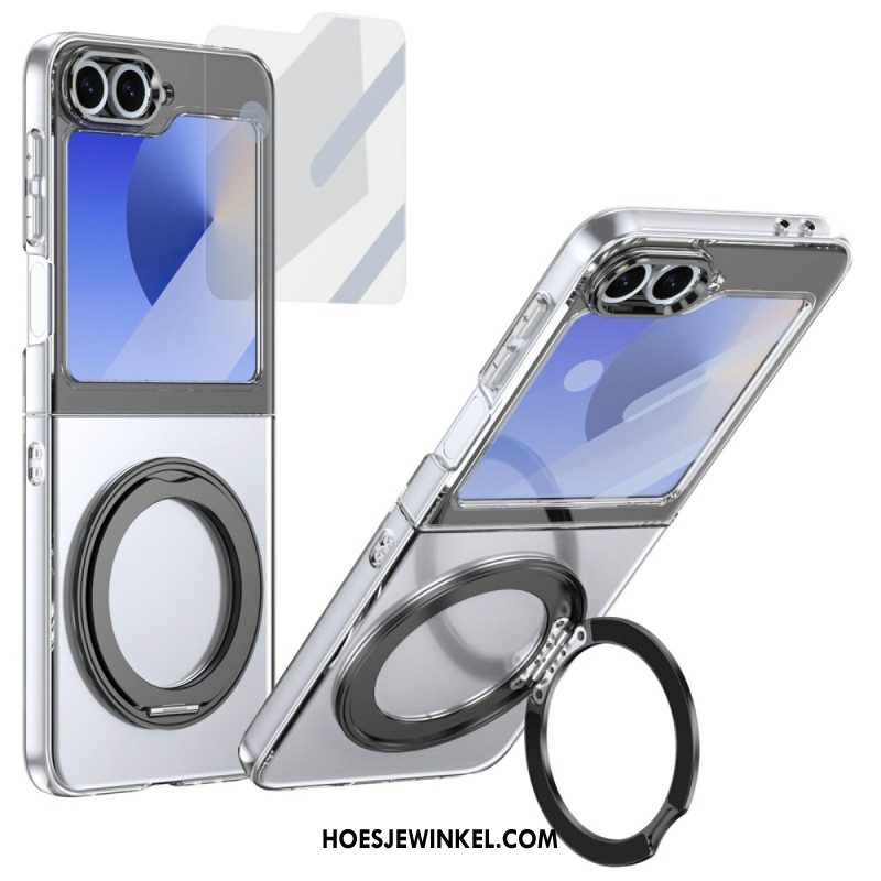 Cover Hoesje Samsung Galaxy Z Flip 7 Fe Telefoonhoesje Magnetische Standaard En Hd-schermbeschermer