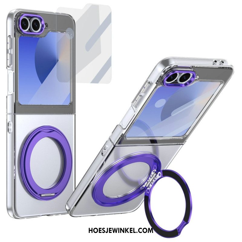 Cover Hoesje Samsung Galaxy Z Flip 7 Fe Telefoonhoesje Magnetische Standaard En Hd-schermbeschermer