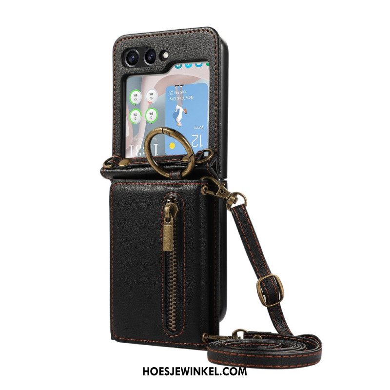 Cover Hoesje Samsung Galaxy Z Flip 7 Fe Telefoonhoesje Portemonnee Met Rits En Schouderband