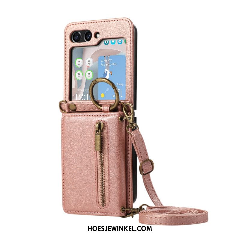 Cover Hoesje Samsung Galaxy Z Flip 7 Fe Telefoonhoesje Portemonnee Met Rits En Schouderband