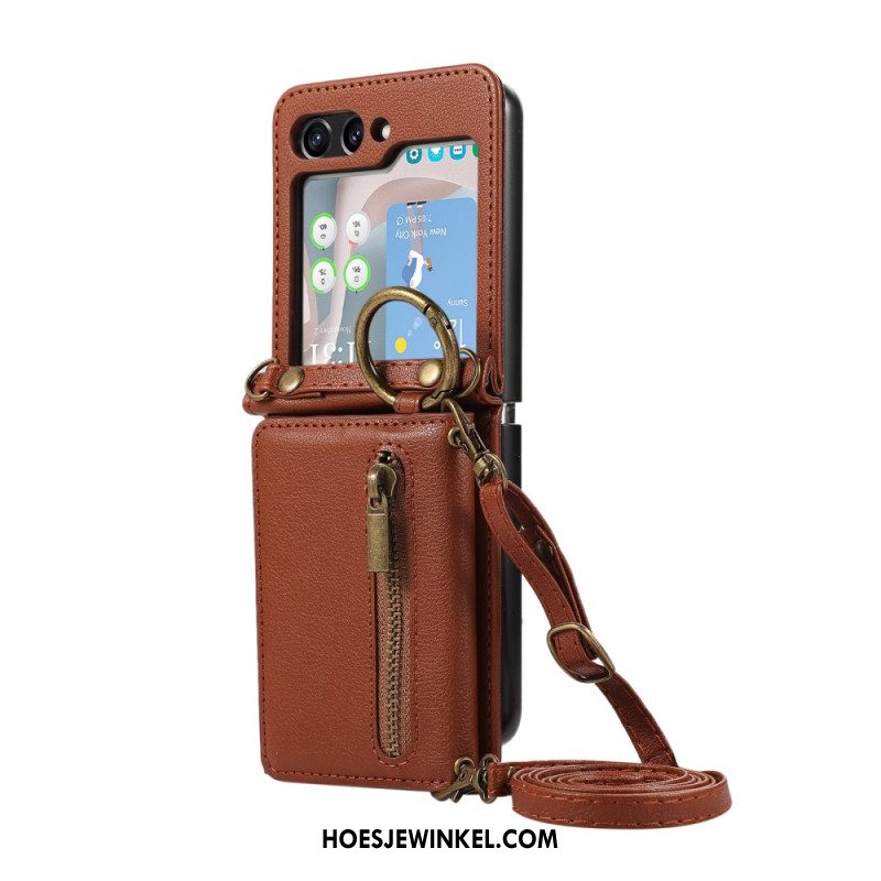 Cover Hoesje Samsung Galaxy Z Flip 7 Fe Telefoonhoesje Portemonnee Met Rits En Schouderband