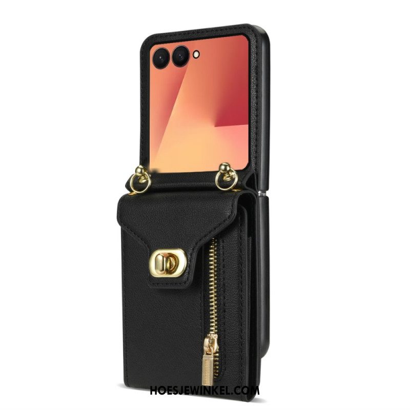 Cover Hoesje Samsung Galaxy Z Flip 7 Telefoonhoesje Portemonnee Met Rits En Schouderriem