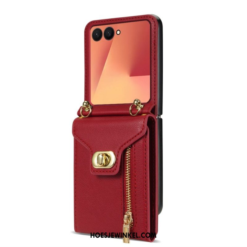 Cover Hoesje Samsung Galaxy Z Flip 7 Telefoonhoesje Portemonnee Met Rits En Schouderriem