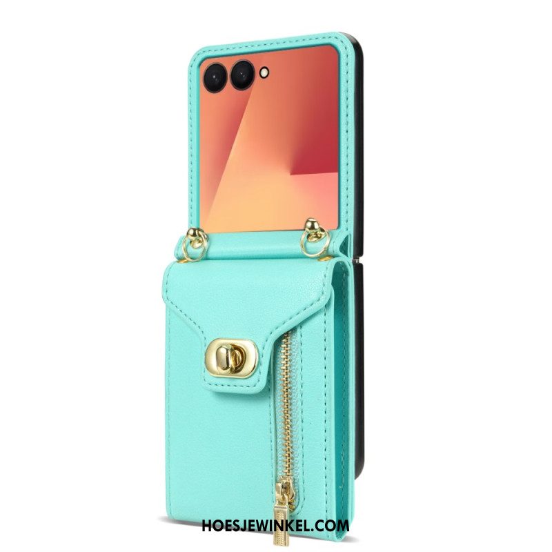 Cover Hoesje Samsung Galaxy Z Flip 7 Telefoonhoesje Portemonnee Met Rits En Schouderriem