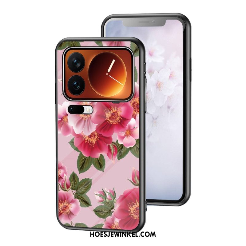 Cover Hoesje Xiaomi 17 Pro Telefoonhoesje Bloemenpatroon Van Gehard Glas