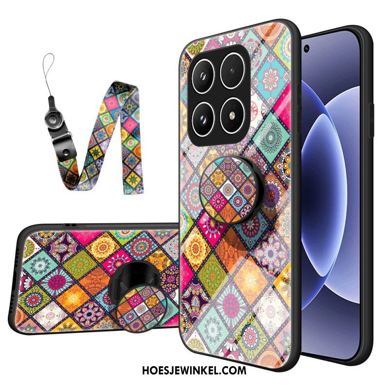 Cover Hoesje Xiaomi 17 Telefoonhoesje Patchwork Standaard Met Riem