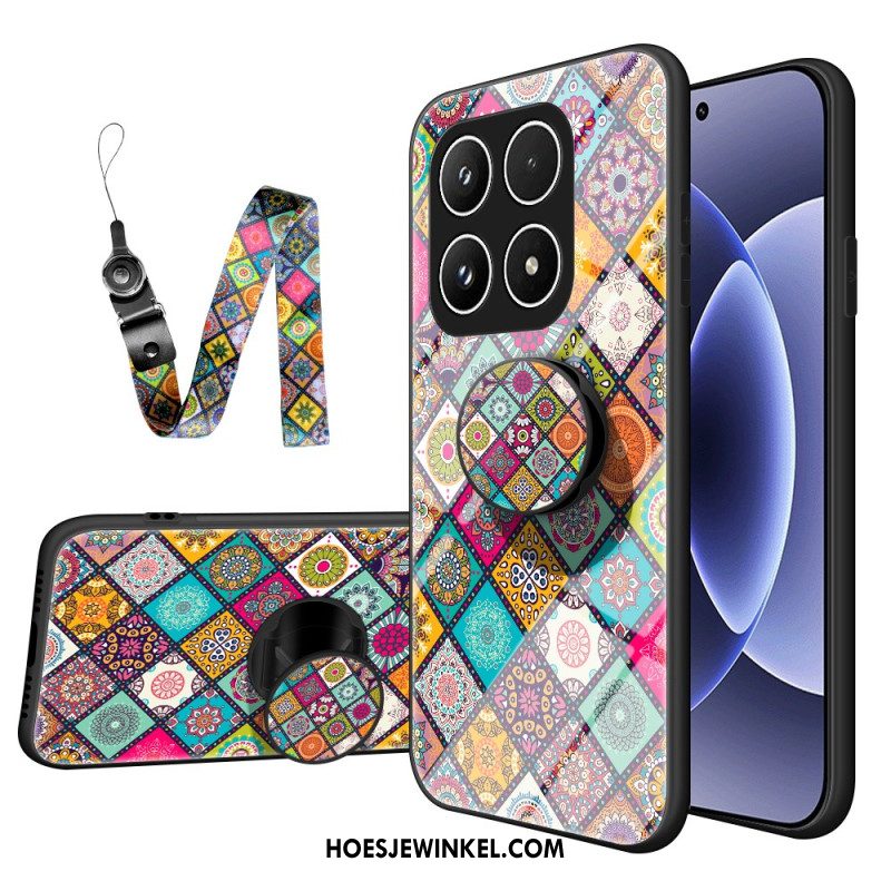 Cover Hoesje Xiaomi 17 Telefoonhoesje Patchwork Standaard Met Riem