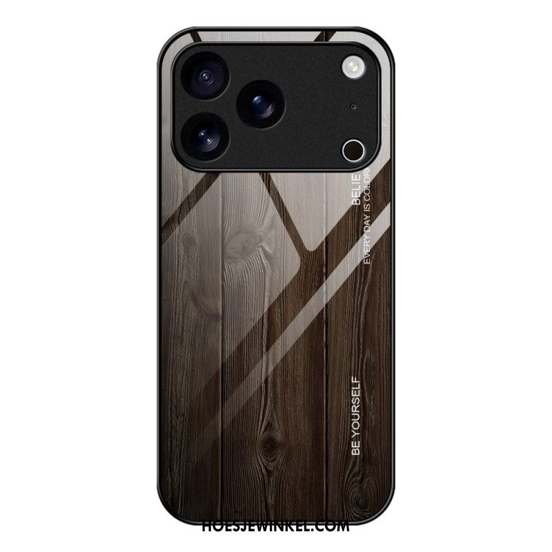 Cover Hoesje iPhone 17 Pro Telefoonhoesje Gehard Glas Met Houtstructuur